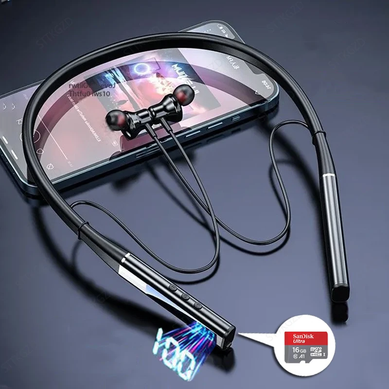 

STTKGZD Wireless Headphones Neckband Bluetooth Earphone With Microphone Long Battery Headset High Quality Sport For TF Card