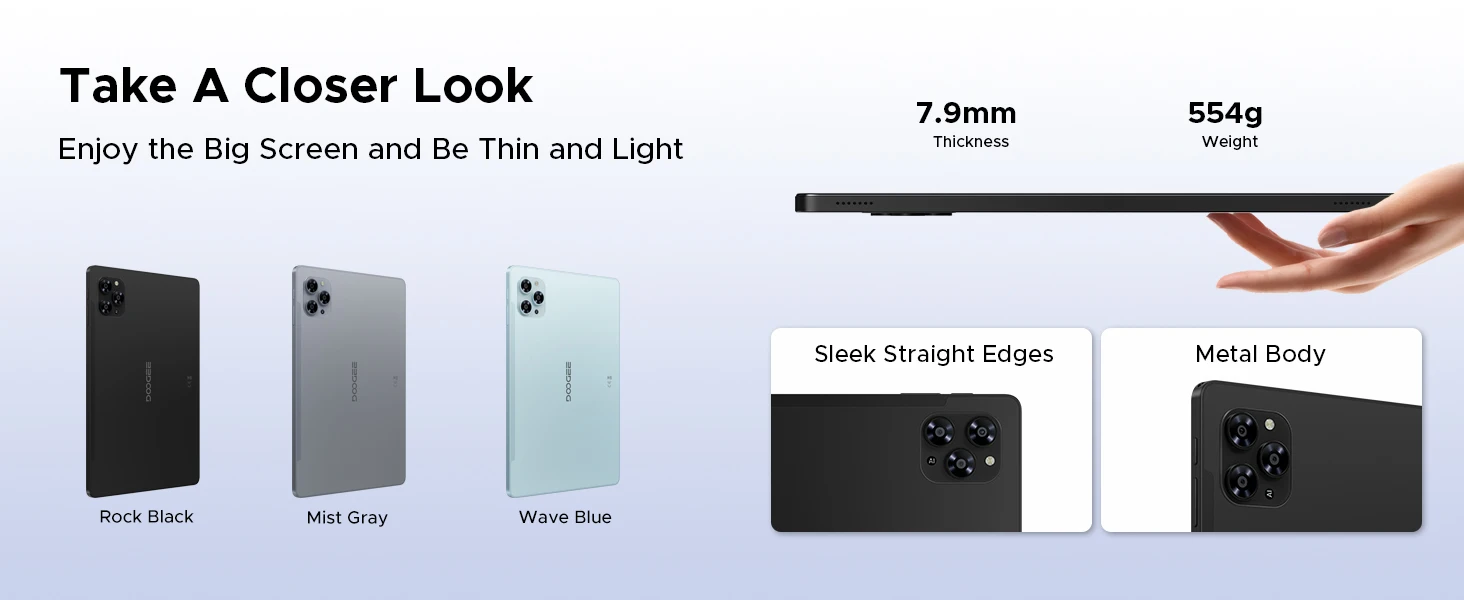 DOOGEE Tab G6 2 in 1 Tablet PC 4G LTE 11 Inch Android 15 30GB RAM(6+24) 256GB ROM 8000mAh Battery Support Widevine L1 Tablet PC