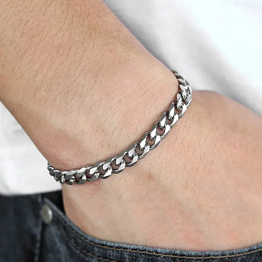 3/5/7/9mm Polished Stainless Steel Cuban Link Bracelet Silver Tone Waterproof Anti Tarnish Trendy Classic Hip Hop Stackable Unisex Jewelry Daily Club Holiday Gift For Men Women