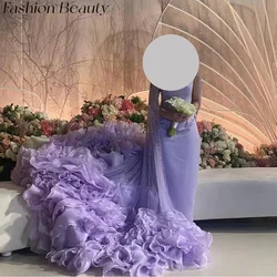 Fashion Beauty Purple Prom Dresses O Neck Long Cape Ruffles Tiered Bead Exquisite Luxury Evening Party Dress For Women 2024