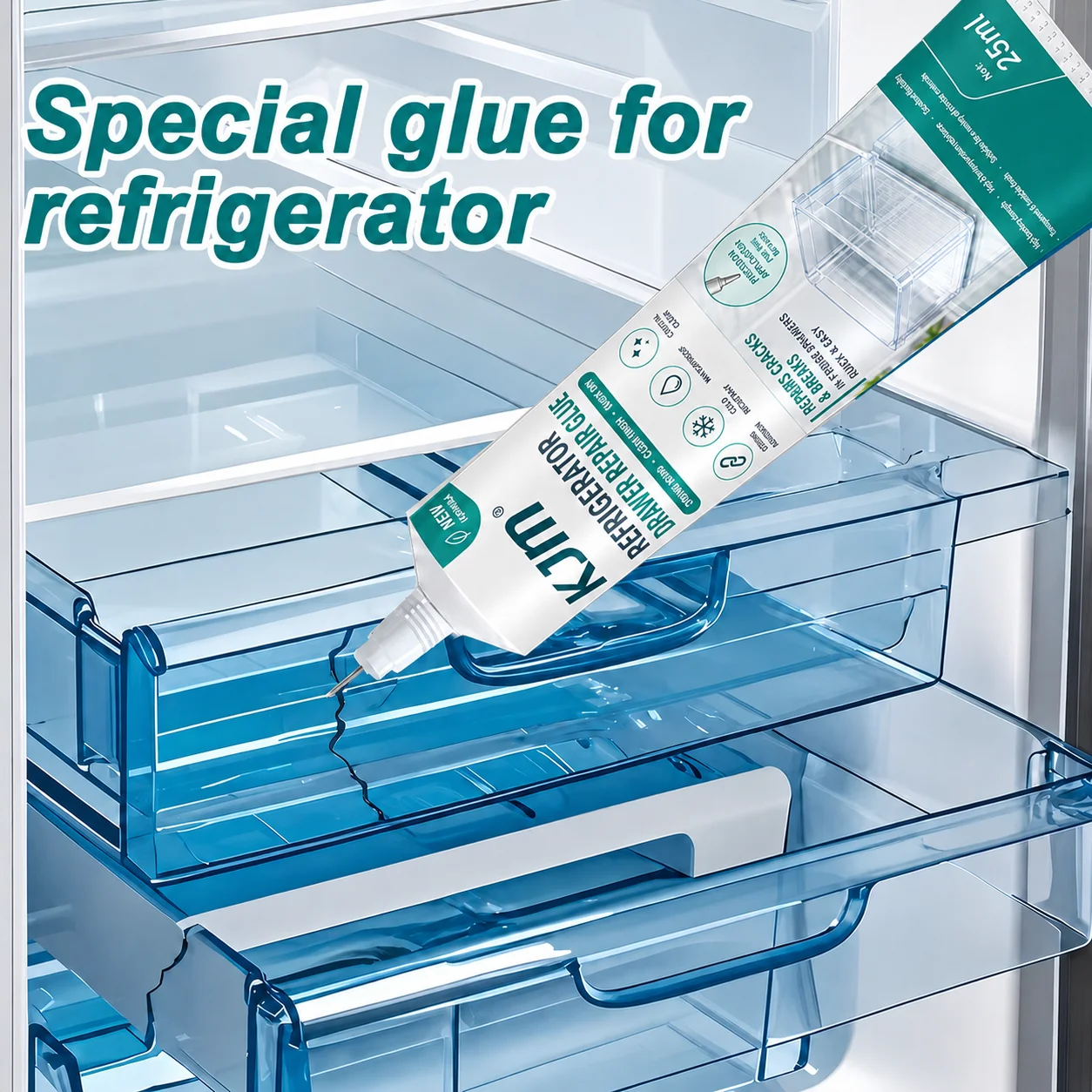 KJM Low-Temperature Waterproof Clear Adhesive 25ml for Fridge Freezer Storage Drawer Repair Glue for Plastic Drawer Sealing