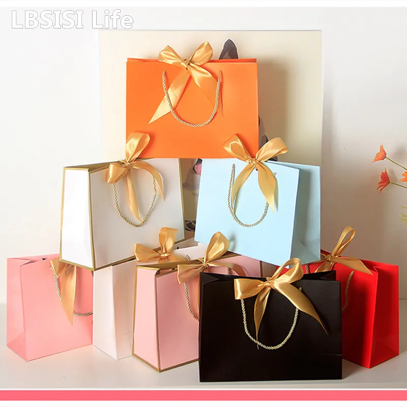 

LBSISI Life-Paper Bag with Ribbon, Customize Gift Bags, Clothes, Wig, Cosmetic, Trinkets Packing, Wedding, Birthday Party, 10Pcs