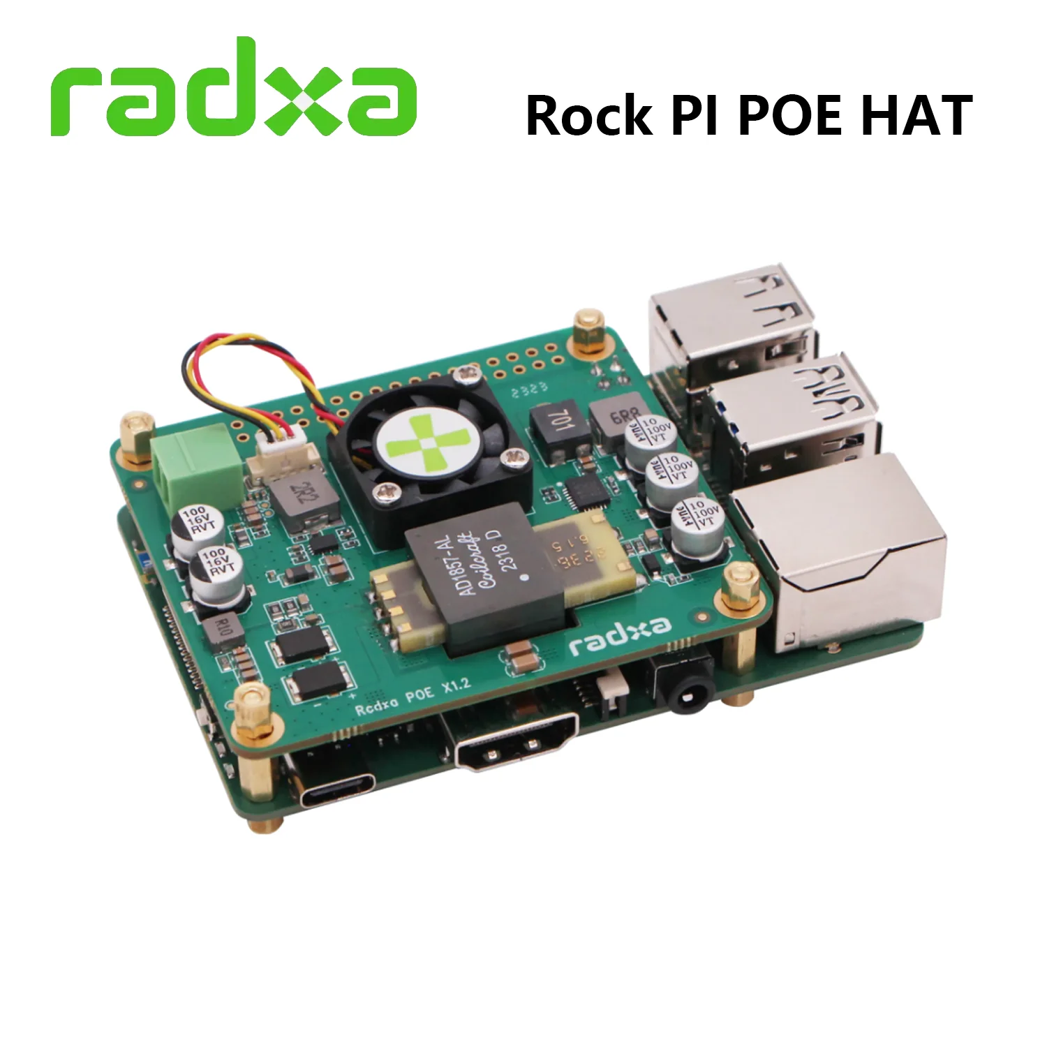 Radxa-25W PoE Plus HAT, Compatível com ROCK 3A, ROCK 3B, ROCK 3C, ROCK 4C +, ROCK 5A, ROCK 5B