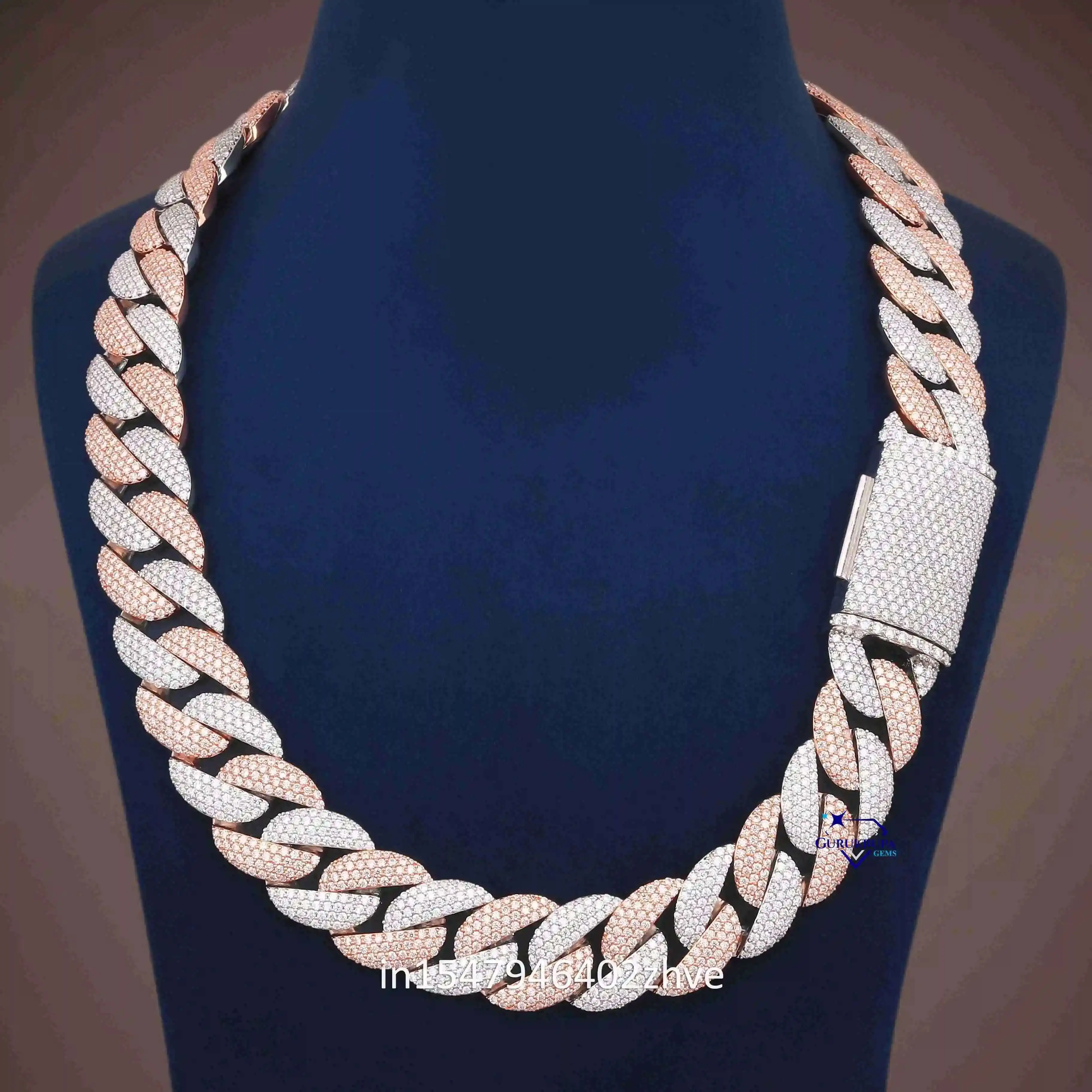 Two-Tone Cuban Link Chain 20mm 4row VVS Moissanite Diamond 14k Solid Gold Cuban Charm Necklace for Men Hip Hop Fine Jewelry