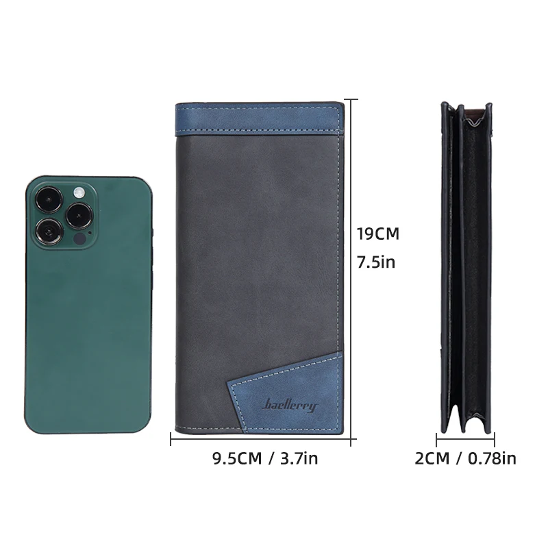 1Pcs Men's Retro Color-Block Long Wallet, with Zippered Coin Pocket + Transparent Id Window, Multifunctional Bifold Card Holder, Business Simple Wallet
