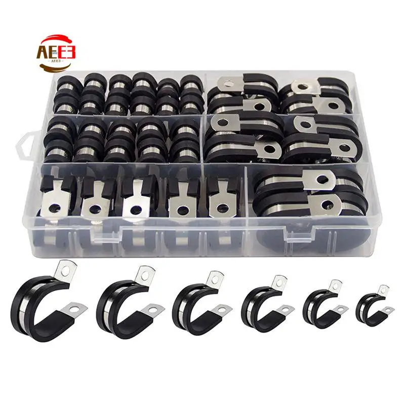 AEE3-Cable Clamp Assortment Kit Cushioned Insulated Cable Clamp Automotive Wire Pipe Clamp