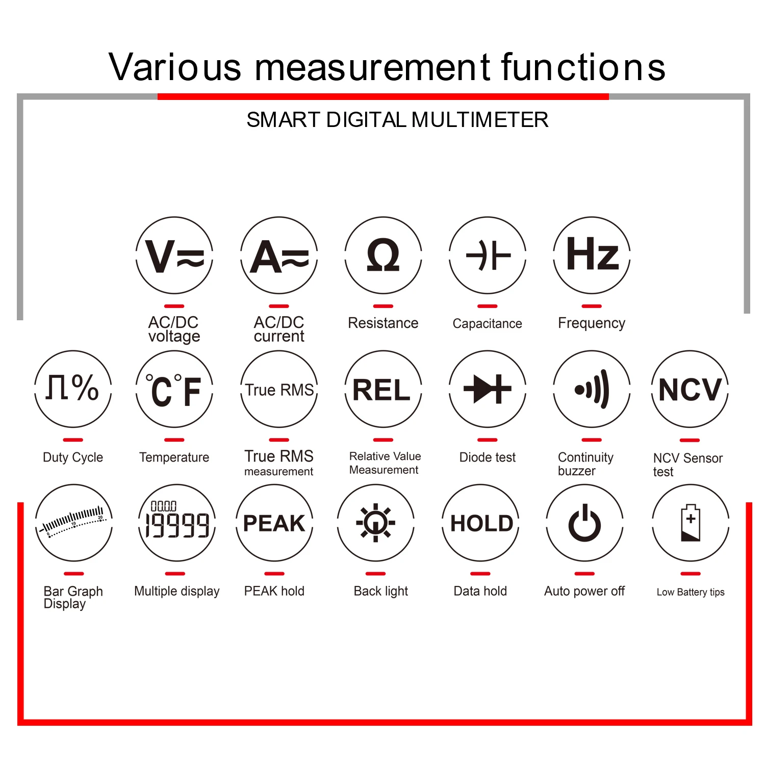 Borhold Digital Multimeter 4½ Count True RMS Electrical Instruments Tester High accuracy Auto Range Meter with Analog Bar