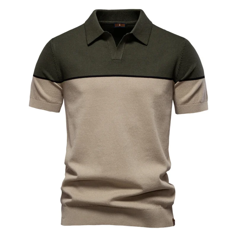 2025Summer new men's short-sleeved knitwearPOLOColor Block Turn-Down Collar Casual