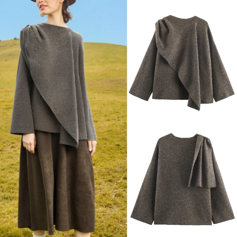 

Женская вязаная накидка-топ с шарфом, осень 2024, модный модный сексуальный стиль для женщин