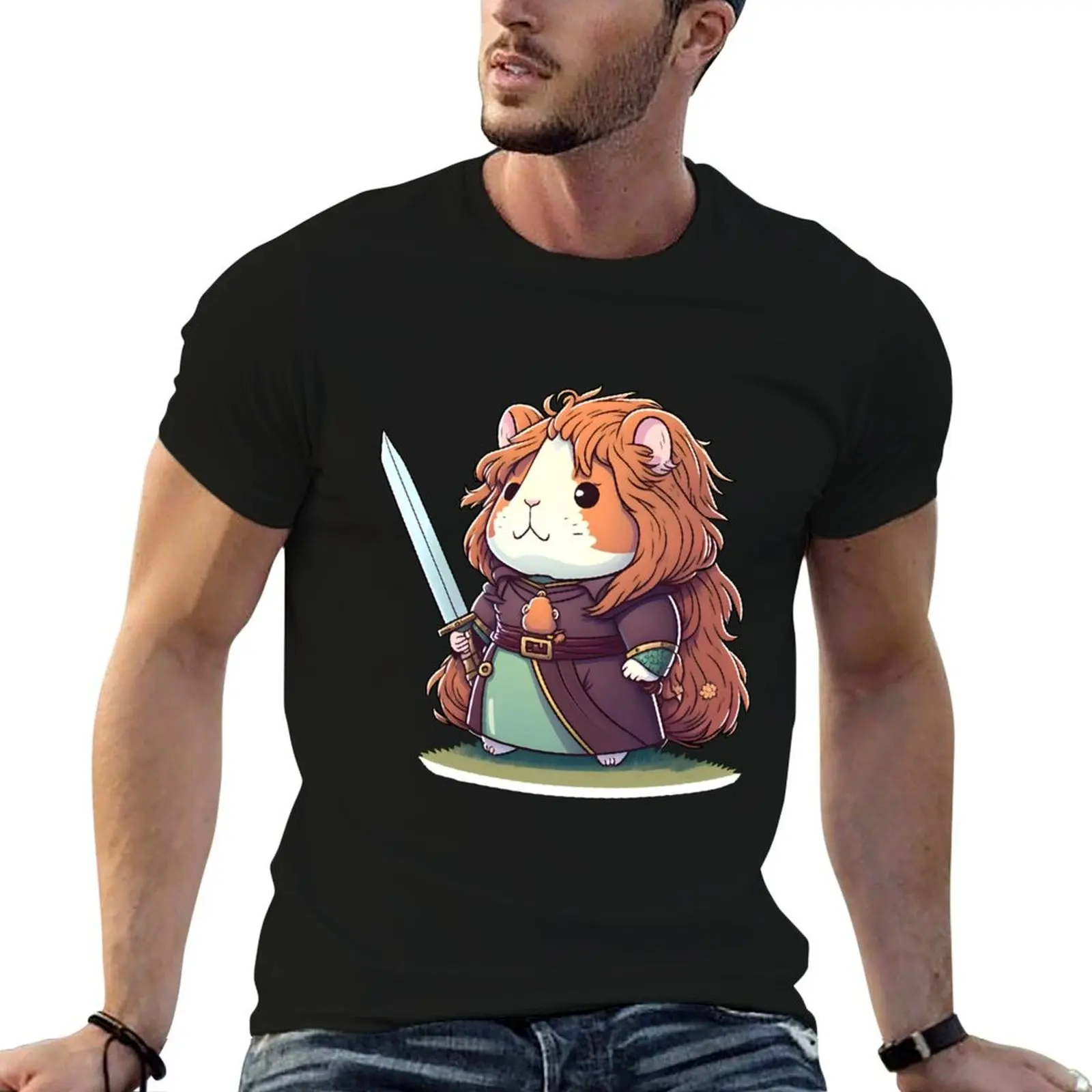 Guinea Pig Sorcerer Knight DND Sorcerer T-Shirt Daily Wear Plain Short Sleeve Shirt