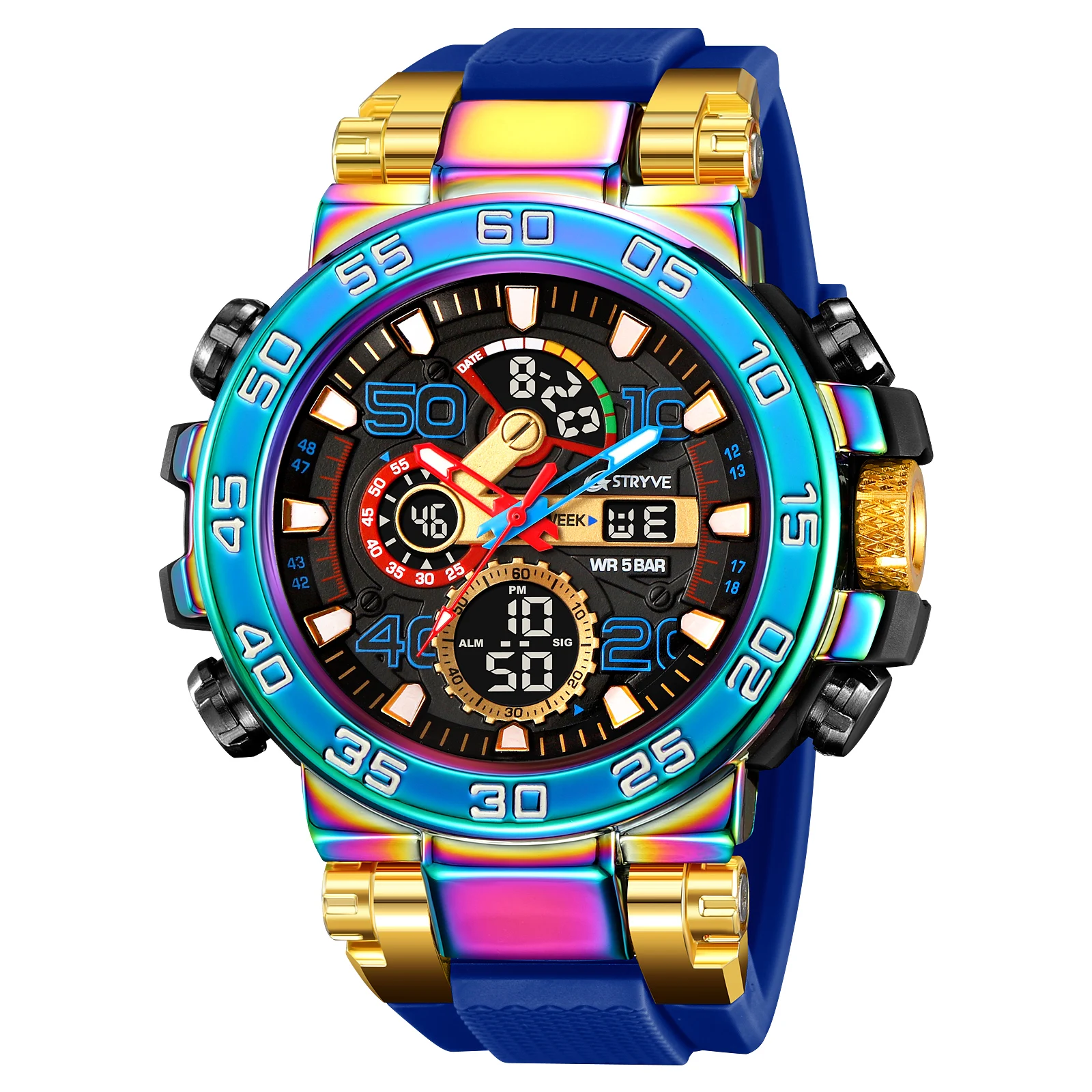 STRYVE 8030 Men  Sport Watches Digital Double Time Watch Men Chronograph Week Display Student  Wristwatches montre homme