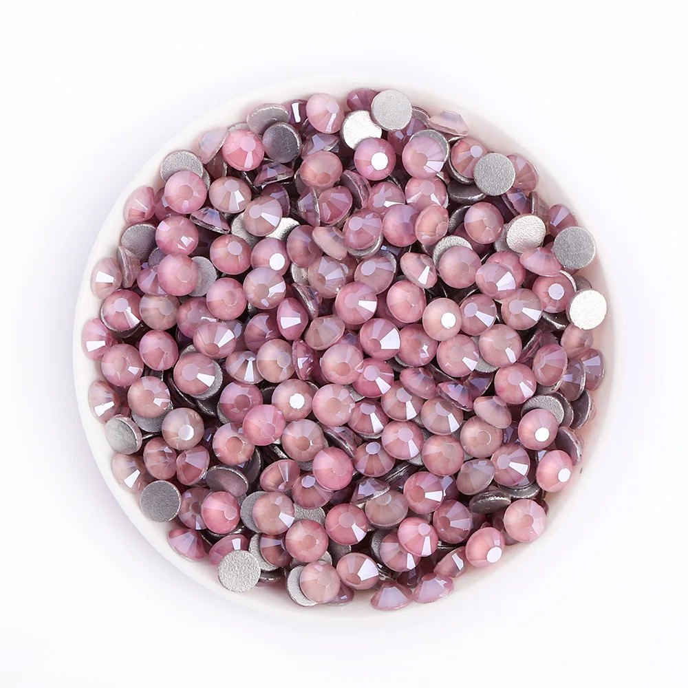 คริสตัลแก้วโมคาซีรีส์ แบบไม่ใช้ความร้อน คริสตัลแบนหลังเรียบ กลิตเตอร์หลากขนาด สำหรับตกแต่งชุด เล็บ งานฝีมือ DIY