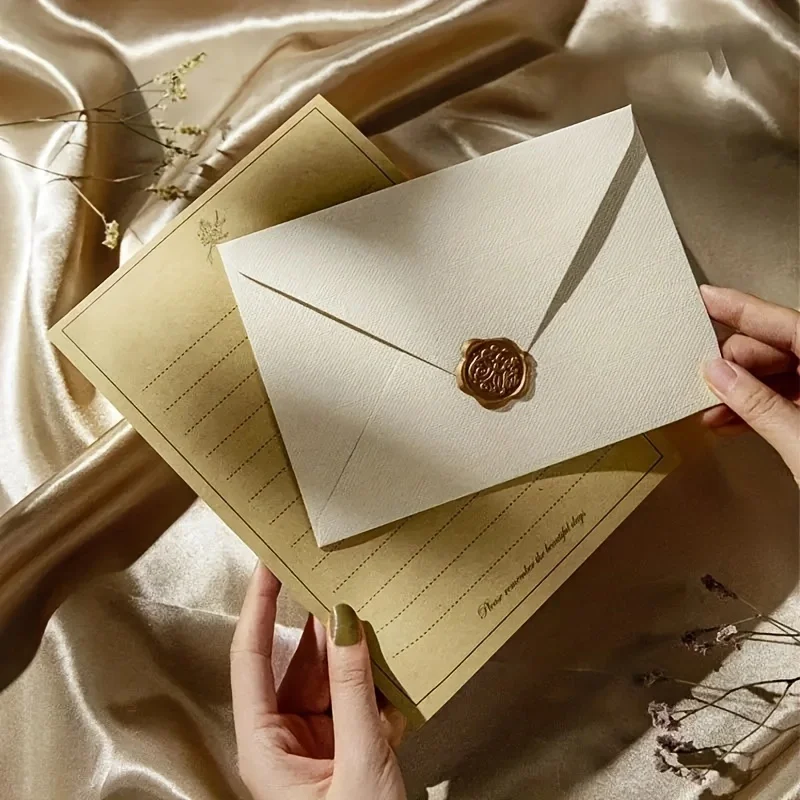 Luxury Linen Envelope and Letter Set with Wax Seals - Vintage Elegant Style - Perfect for Weddings, Parties & Special Occasions