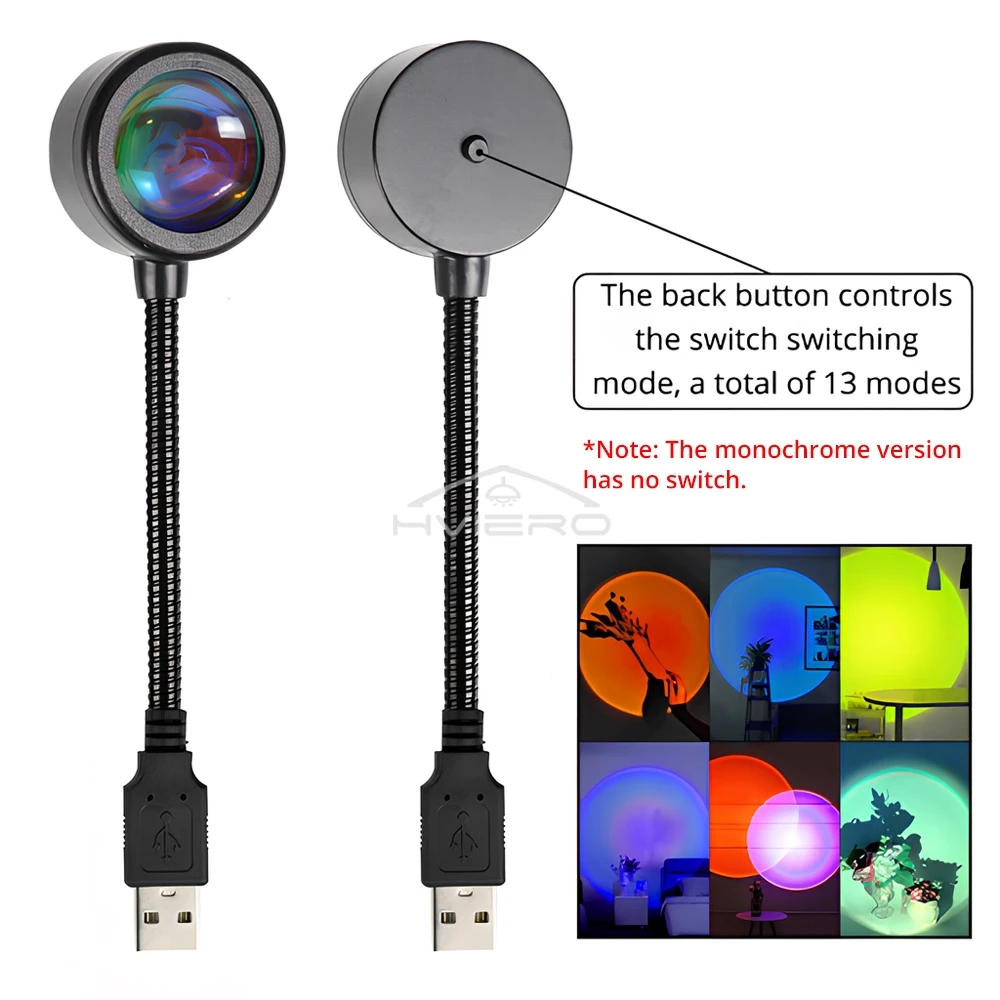 LED Sunset Lamp Nightlight USB Projector Birthday Party Decoration Mood Lights Bedroom Living Room Wall Photography Multipurpose