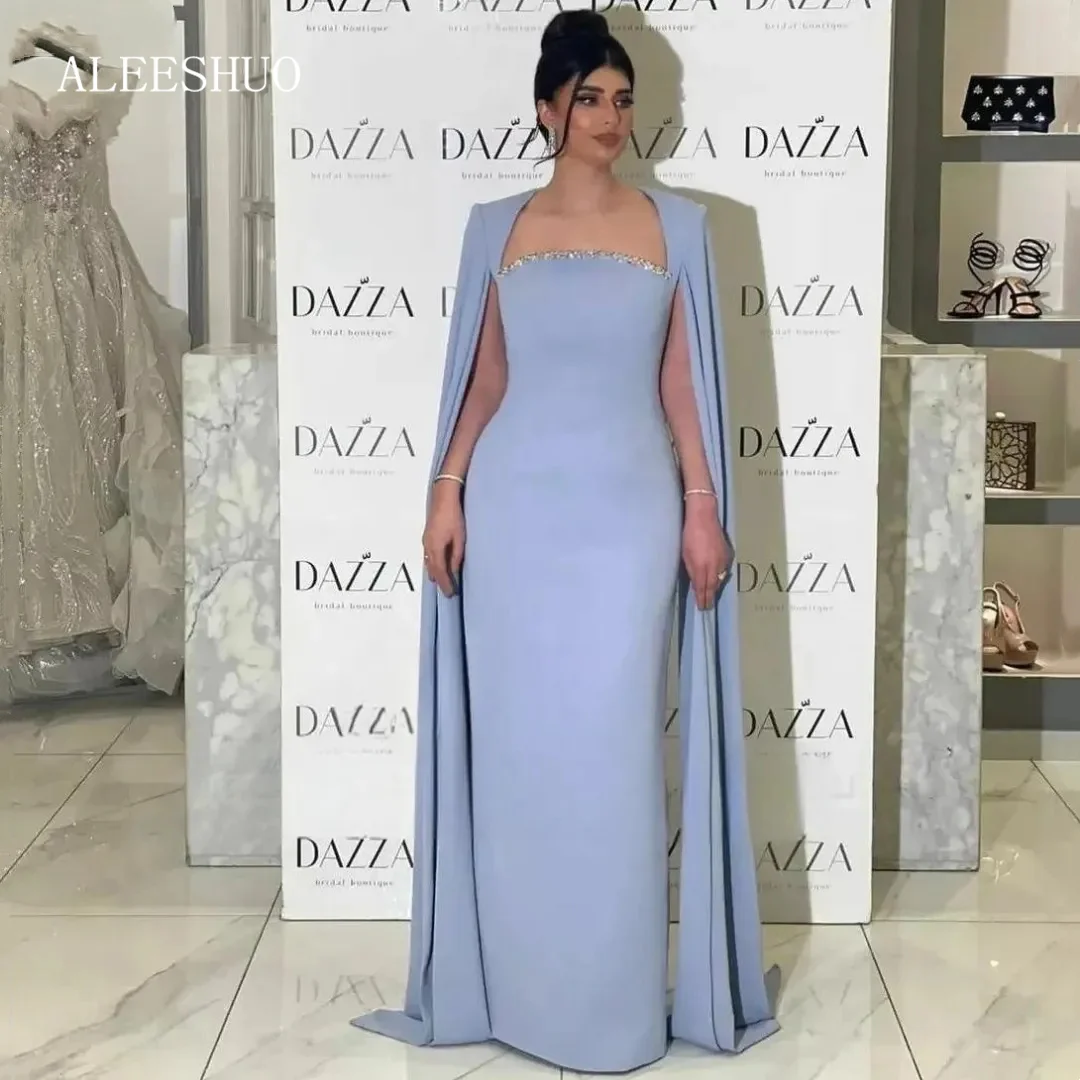 

Aleeshuo Dubai Long Sleeve Crystal Prom Dresses With Shawl Evening Dresses Vestido Elegant Saudi Arabia Customized فساتين السهرة