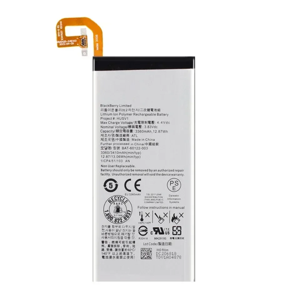 Batería de 3410mAh para BlackBerry Priv STV100-1 2 3 4 HUSV1 BAT-60122-003 baterías de teléfono inteligente garantía de batería de alta calidad