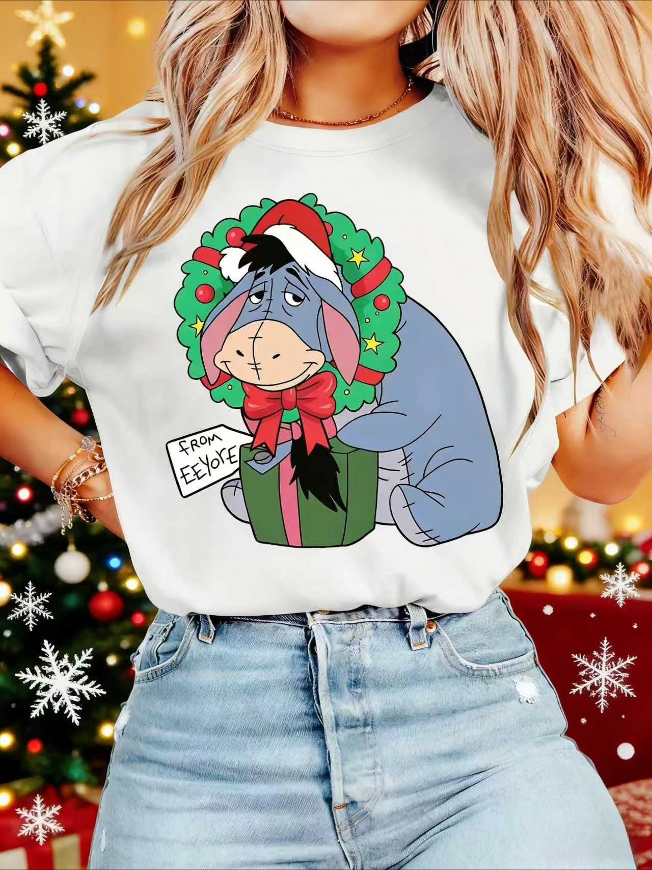 

Летняя футболка из чистого хлопка с принтом осла Диснея, модная, удобная, свободная и повседневная с короткими рукавами, унисекс