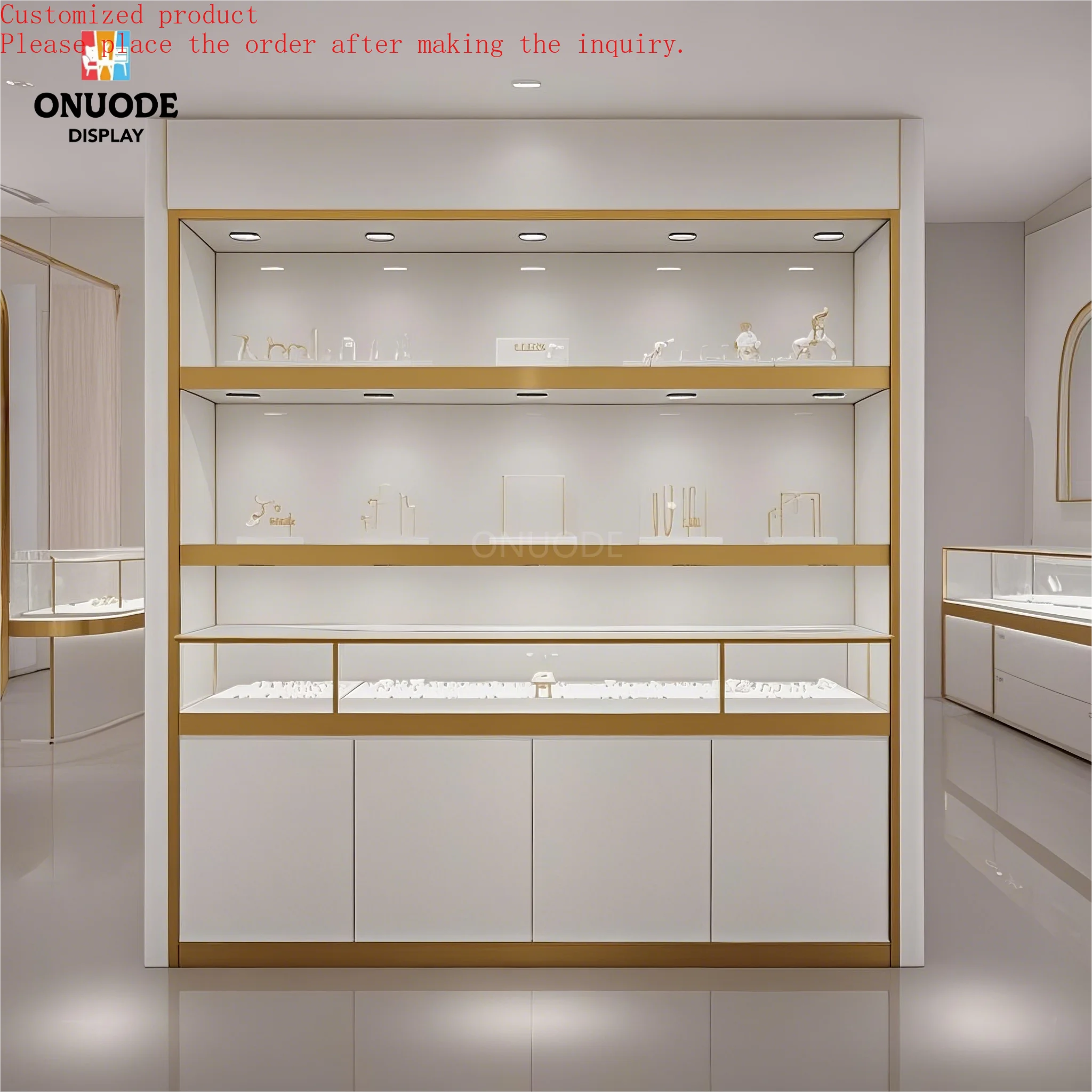 

Custom.Modern LED Spotlight Table Wall Recessed Jewelry Display Case with Locking Mirror for Showcases