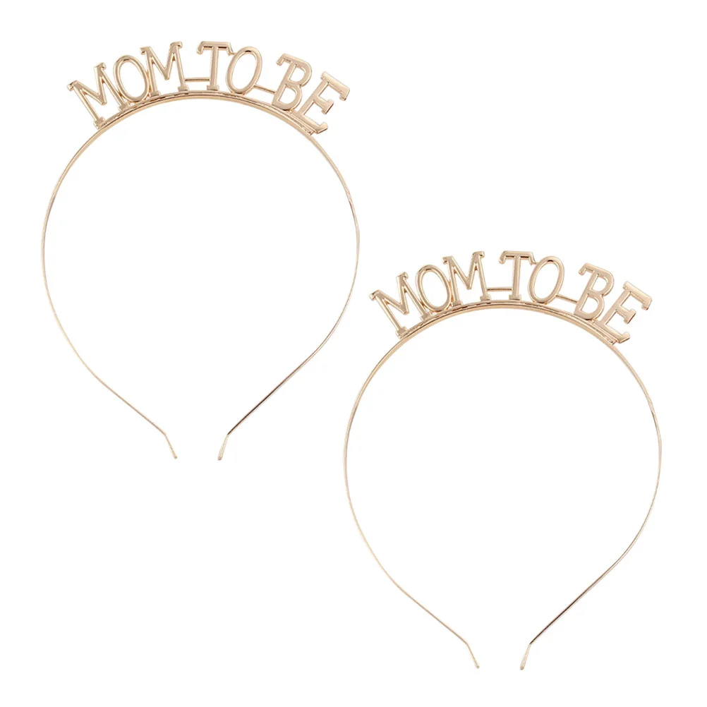 

2Pcs Party Headband Mom to Be Alloy Golden Wedding Hair Hoop Lightweight Comfortable Festive Supplies Mom to Be Headband