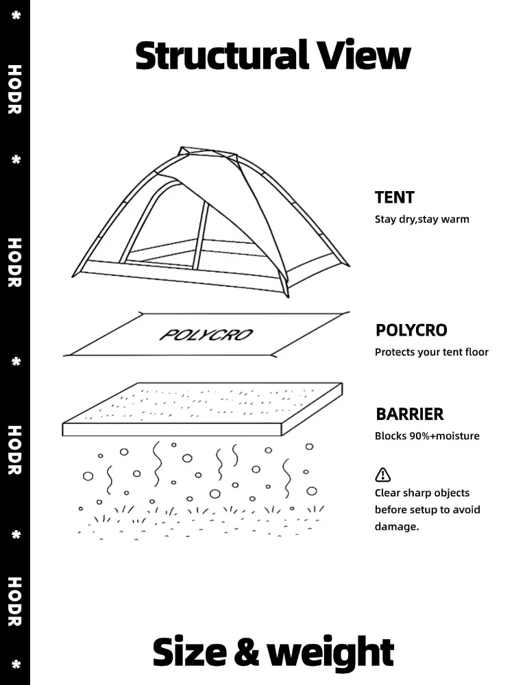 【HODRGEAR】Ultraleichte, wasserdichte Zeltunterlage aus Polycro, kompakte, tragbare Campingausrüstung, Wanderunterstand. – Detail 5