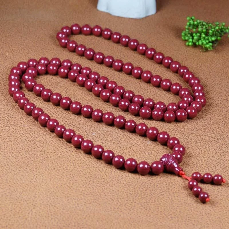 Natural Cinnabar 108 Round Beads Six-character Bracelet Transfer Beads Men's and Women's Multi-loop Bracelet Sweater Chain