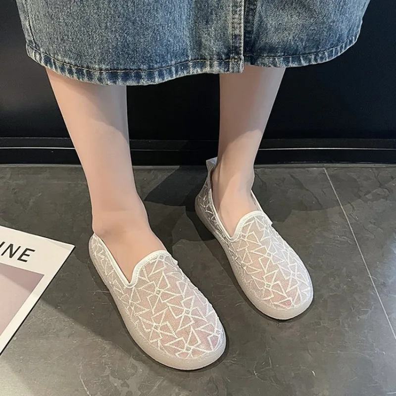 Dames Loafers Stro Vrouwen Sneakers Holle Mesh Platte Schoenen 2024 Zomer Dames Casual Comfort Slip Op Luie Schoenen Dames Dames