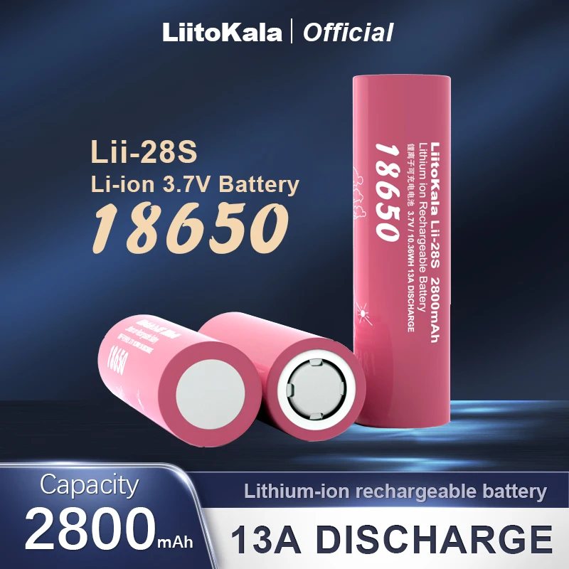 

LiitoKala 3.7V Lii-28S 18650 2800mAh 13A Power Rechargeable Lithium Battery for Electric Tools LED Flashlight