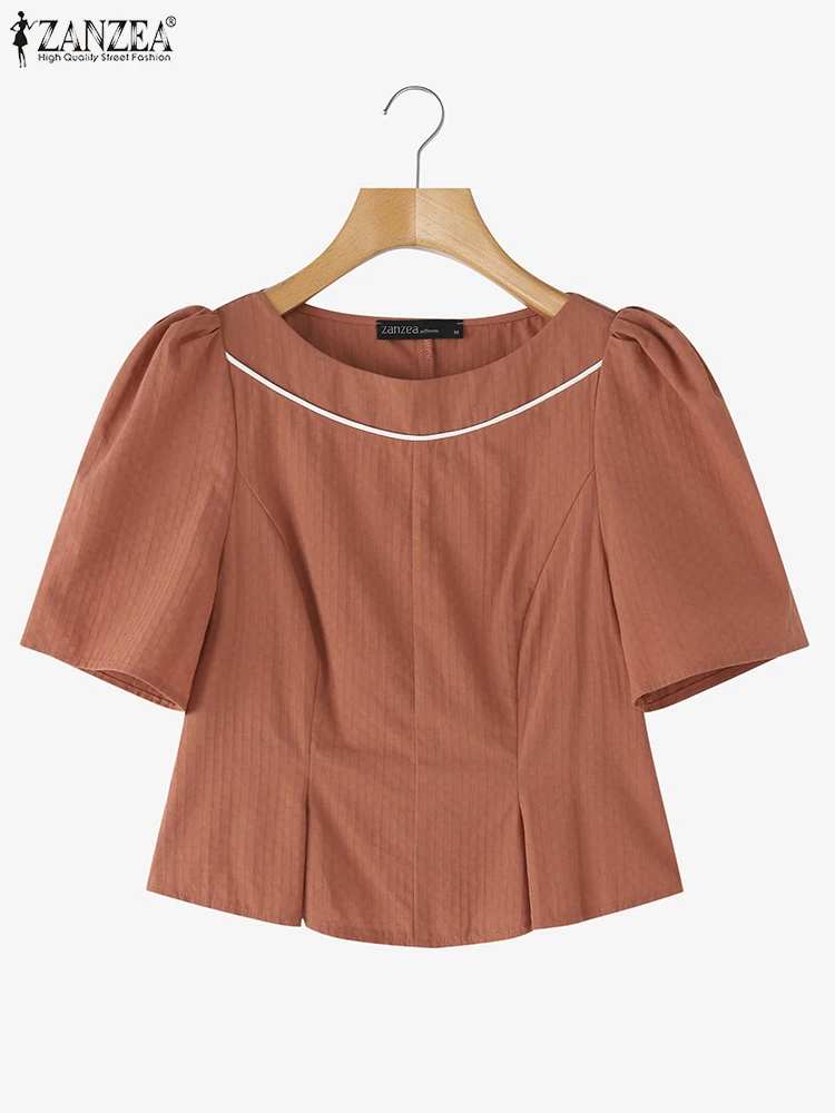 

ZANZEA Vintage Blouse Summer Tops Women Solid Tunic 2025 Bohemian Puff Sleeve Blusas Oversized Casual Puff Sleeve Pullovers