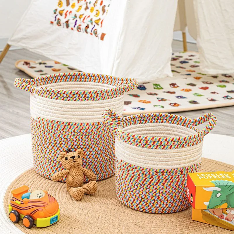 Powerful Laundry Basket Hand Woven Cotton Rope Dirty Clothes Bohemian Style Home Goods Children\'s Toys Woven Baskets  Baskette