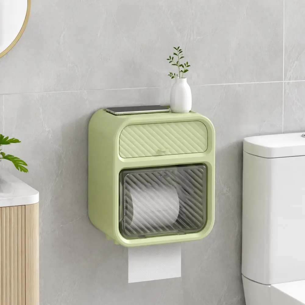 Punch Free Toilet Paper Dispenser Bathroom Tissue Box with Storage Shelf Wall Mounted Waterproof Toilet Paper Holder for Rolls