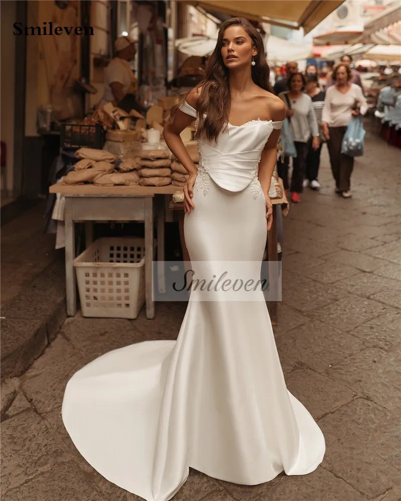 Smileven Dubai Abiti da sposa a sirena Perle Abiti da sposa senza maniche Vestido de novia 2024 Abiti da sposa rimovibili personalizzati