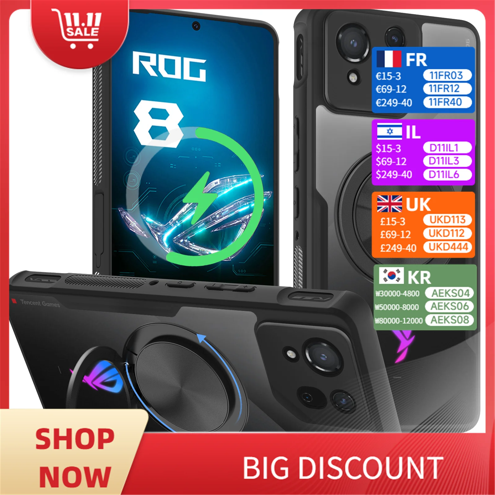 

HARUINO Magnetic Case for Rog Phone 8 Pro Cover - 360° Rotatable Stress Relief Ring Holder Stand and Built-in Dust Cover