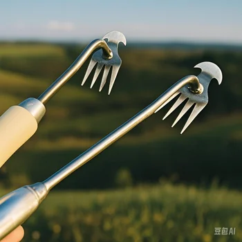 Artefakt do odchwaszczania Uprocesanie Narzędzie do odchwaszczania Stalowy ściągacz do chwastów 4-zębowy dwufunkcyjny ręczny narzędzie do usuwania chwastów do ogrodu