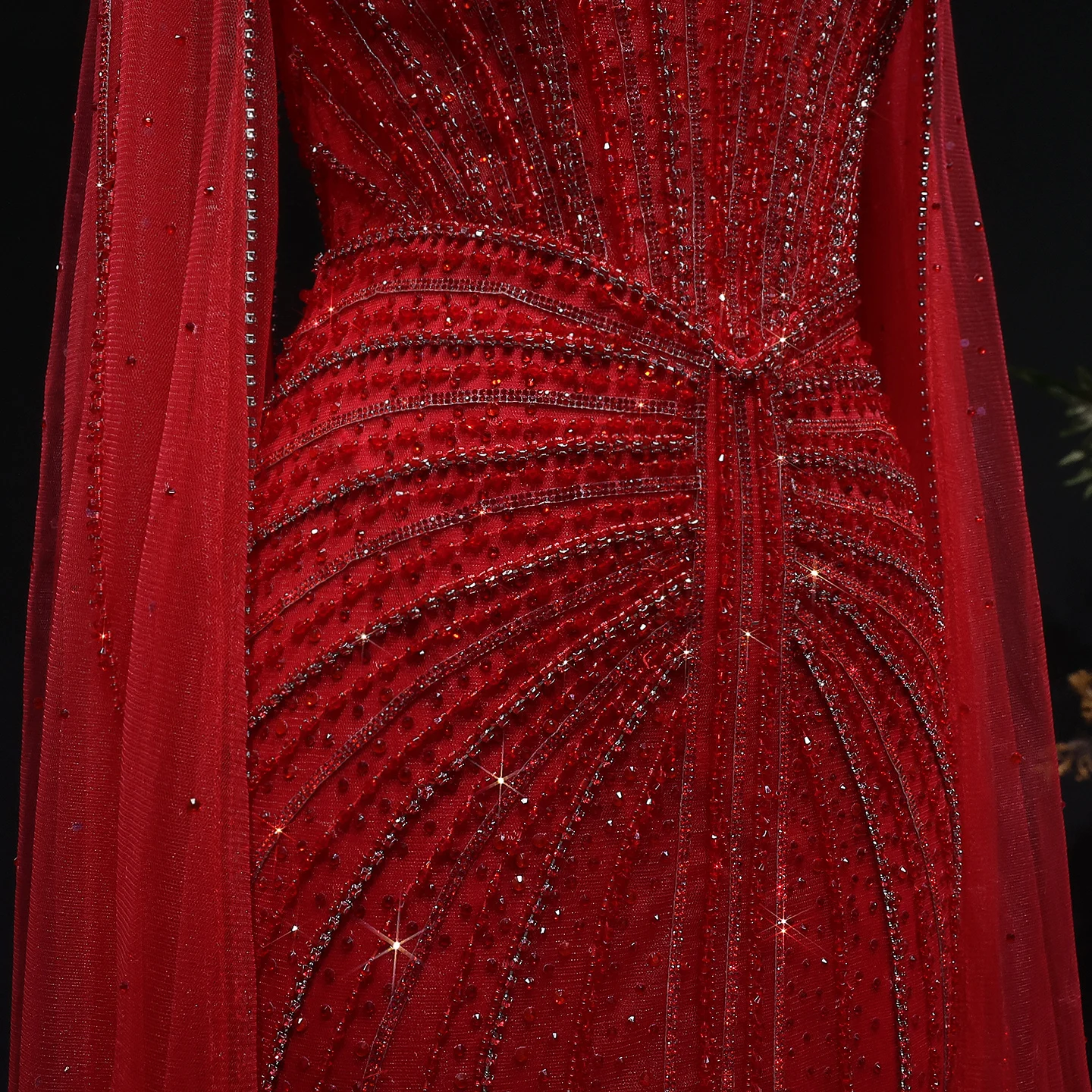 Sharon Said Luxuriöses Weinrotes Abendkleid mit Cape-Ärmeln, Lang, Rosa, für Damen, Hochzeit, Party, Ballkleider, Arabisch, SS156, Maßanfertigung – Detail 27