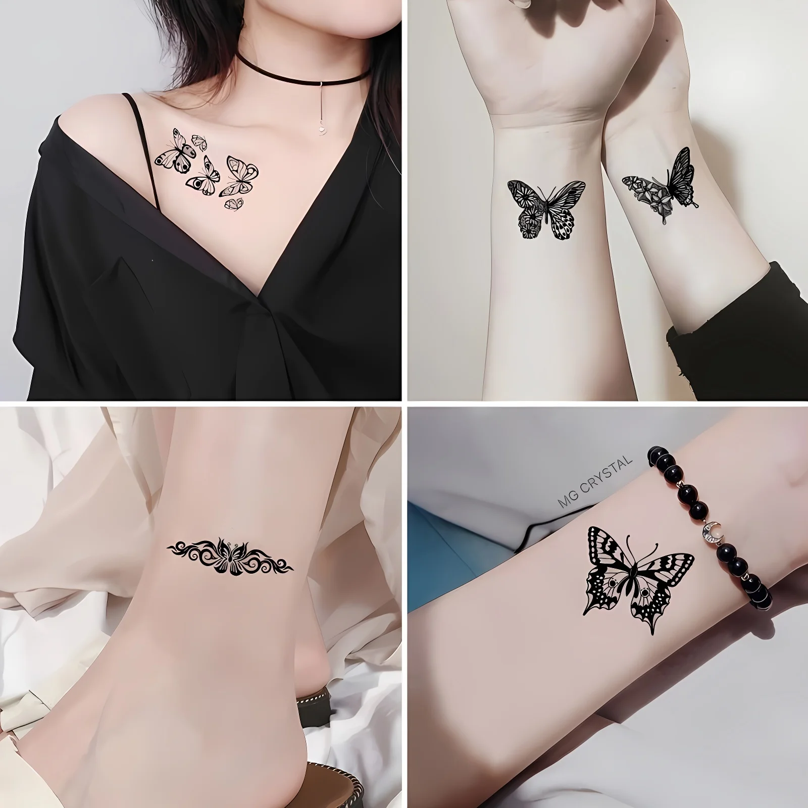 30pcs/set Small Butterfly Fake Tattoos for Women Girls Hand Wrist Chest Arm Ankle Temporary Tattoo Decal Waterproof Long Lasting