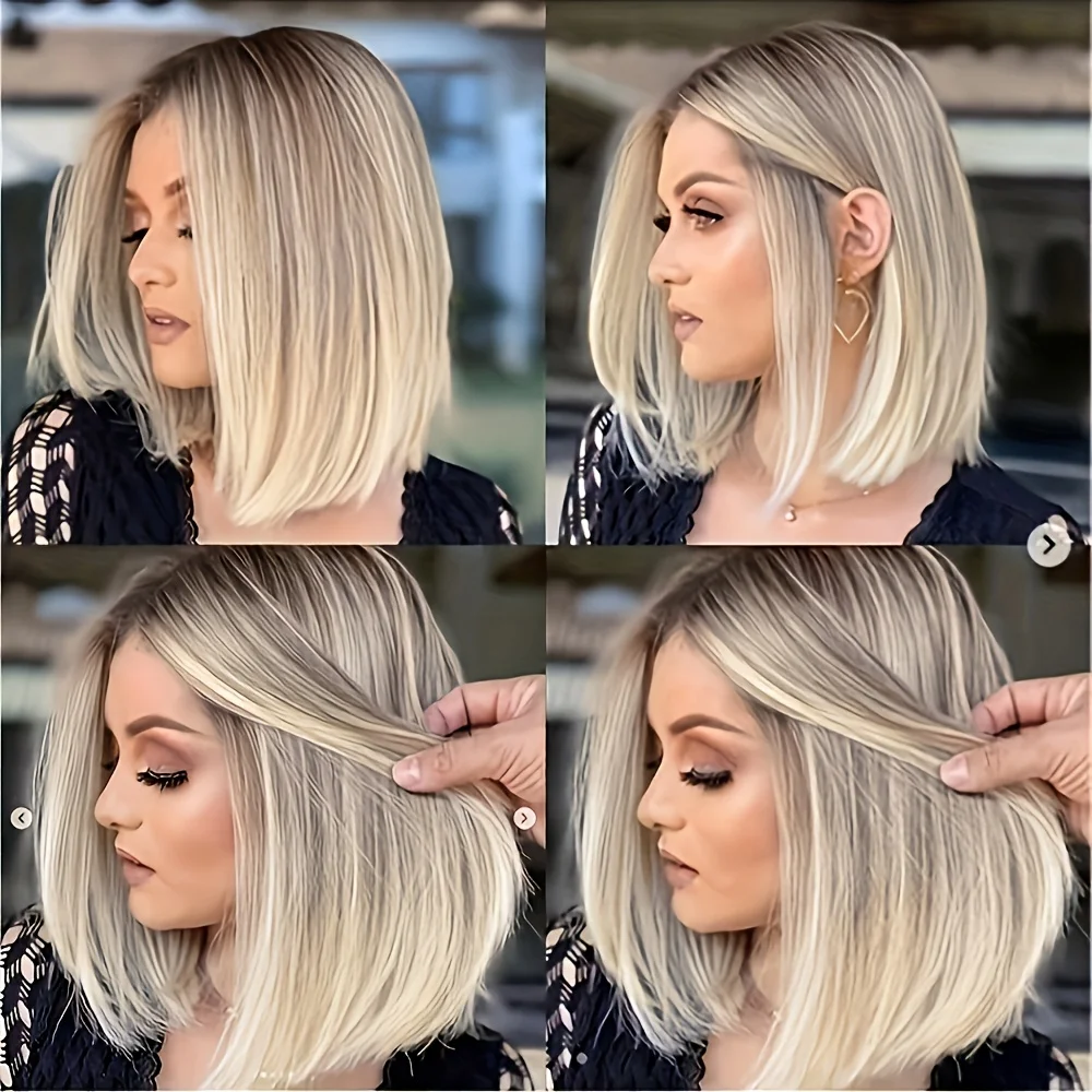 Women's gradient platinum blonde short hair, synthetic fiber wig is suitable for everyday wear and various places image 2