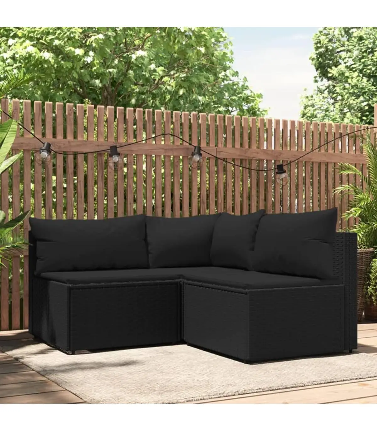 Outdoor sofas 3 PCs garden furniture Set and black synthetic rattan cushions