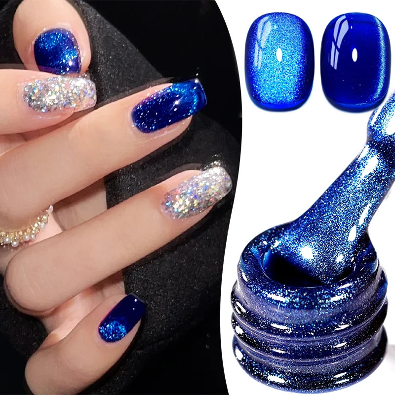 BORN PRETTY 10ml Smalto per unghie gel magnetico per gatti in vetro gelatina blu intenso Colore estivo Semi permanente per manicure Smalto gel UV LED