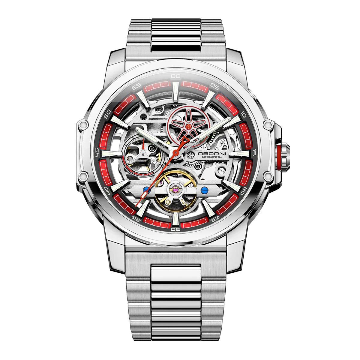 ساعة ميكانيكية أوتوماتيكية بالكامل، ساعة عصرية من الفولاذ المقاوم للصدأ، ساعة رجالية مضيئة مقاومة للماء على الوجهين