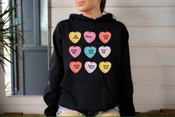 Sudadera con capucha de corazón lindo para mujer, Día de San Valentín, conversación, corazones, dulce, creativo, único, ropa de invierno rara