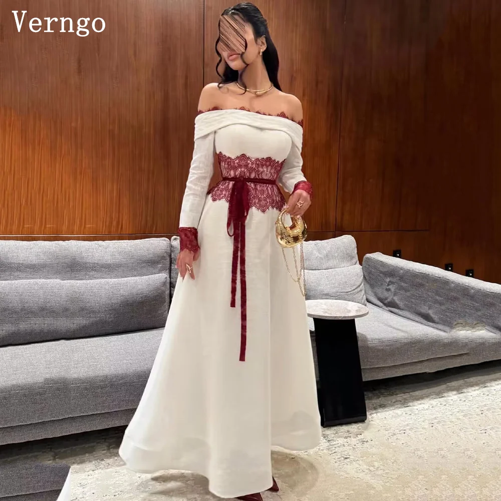 

Verngo lvory Crepe Evening Dress Off The Shoulder A Line Formal Occasion Dress Elegant Arabia Prom Gowns Customized