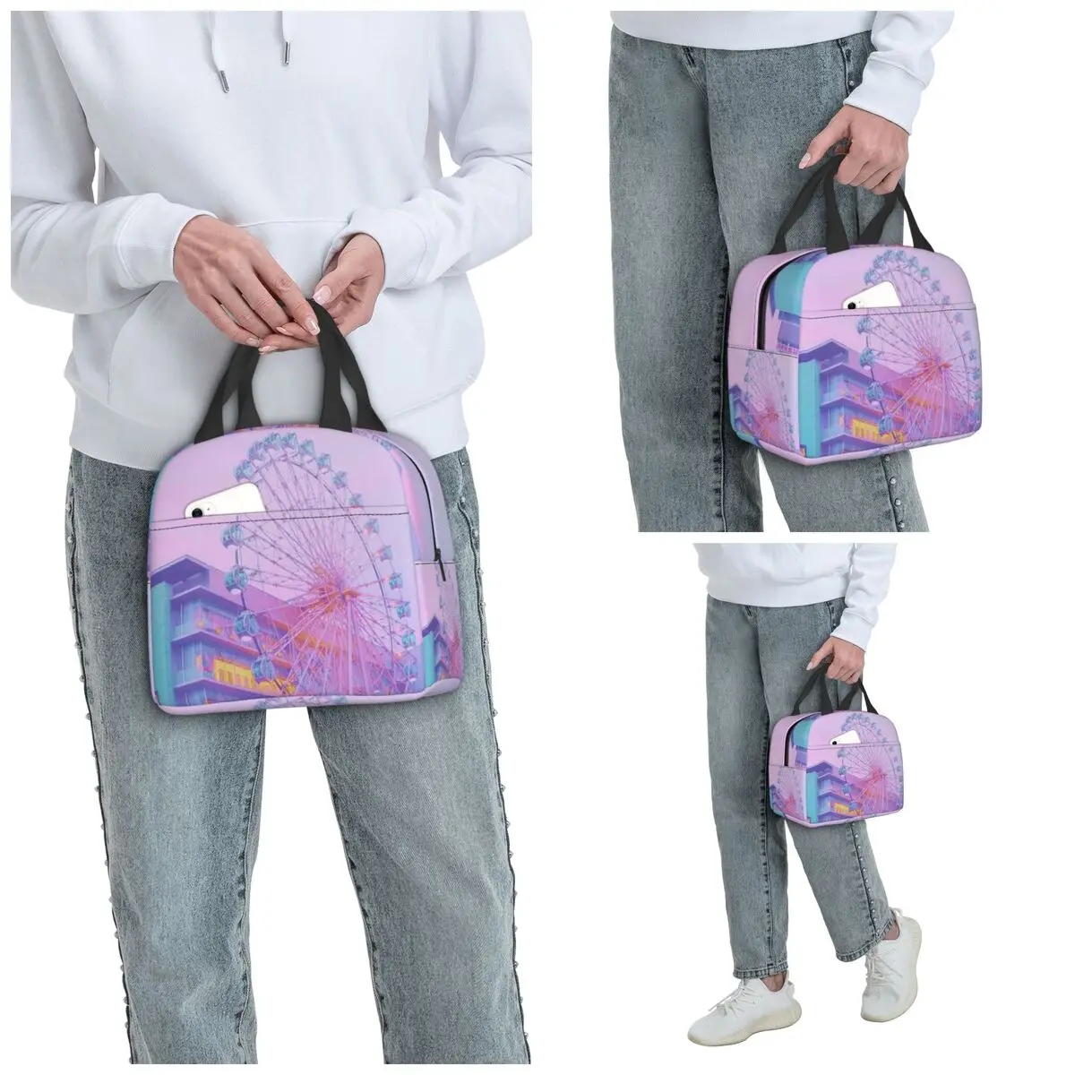 One Urban Ferris Wheel Pattern Insulated Lunch Bag for Kids School Cooler Thermal Food Box Tote Portable Lunch Boxes Container view 2