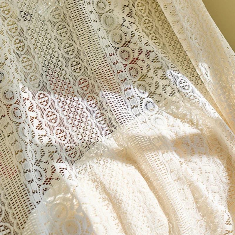 French Lace Tulle Cream Retro Light Luxury Curtains for Living Room Bedroom Dining Study Hall Simple Decor Warm Color CustomSize