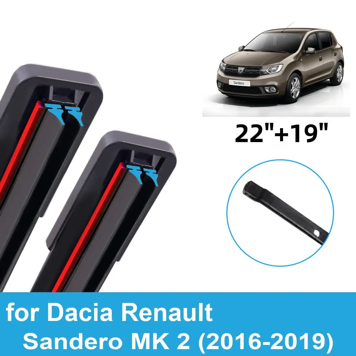 

2PCS Car Wiper Blades for 2016-2019 Dacia Renault Sandero MK 2 Front Windscreen Windshield Double Rubber Car Accessories 2019