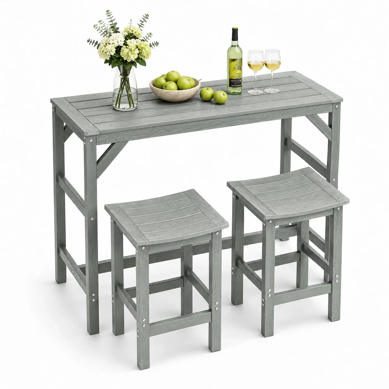 Outdoor Bar Height Table & Chairs Set 3-Piece HIPS Composite Lumber High Top Dining Set for Balcony Poolside Patio, Customized