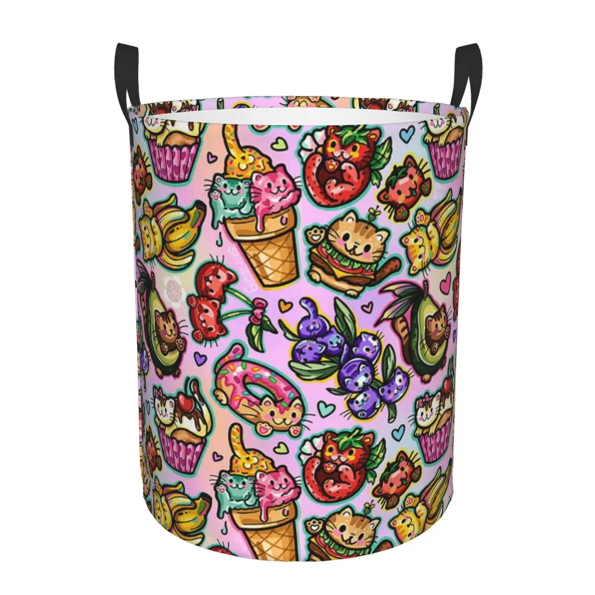 

Silly Foodie Cats shiratwig Foldable Laundry Baskets Dirty Clothes Toy Sundries Storage Basket Large Waterproof Bag For Home Kid