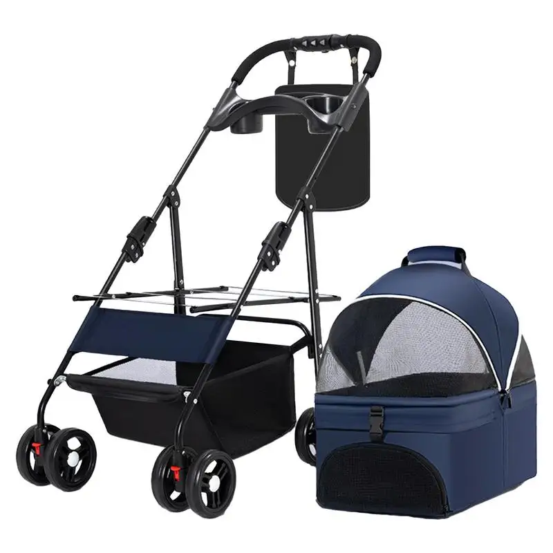 Small Pet Stroller Multifunctional Grocery Cart With 360 Wheels 66 Lb Capacity Personal Portable Dog Carriage With Removable Bag