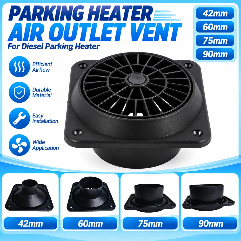 42/60/75/90mm Diesel Heater Duct Ducting Air Vent Outlet Rotatable Pipe Joiner Connector Connector Black For Car Truck VAN