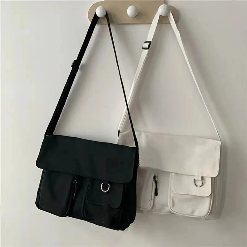 Bolsa mensageiro de lona de grande capacidade para mulheres, bolsa de ombro feminina juvenil, bolsa crossbody feminina, pacote estudantil