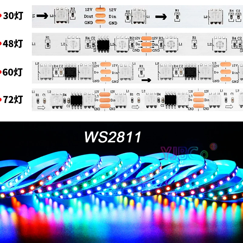 

12V 5m External IC addressable WS2811 LED Strip 30/48/60/72leds/m 5050 RGB pixel Light Bar IP30/65/67 flexible smart lamp Tape